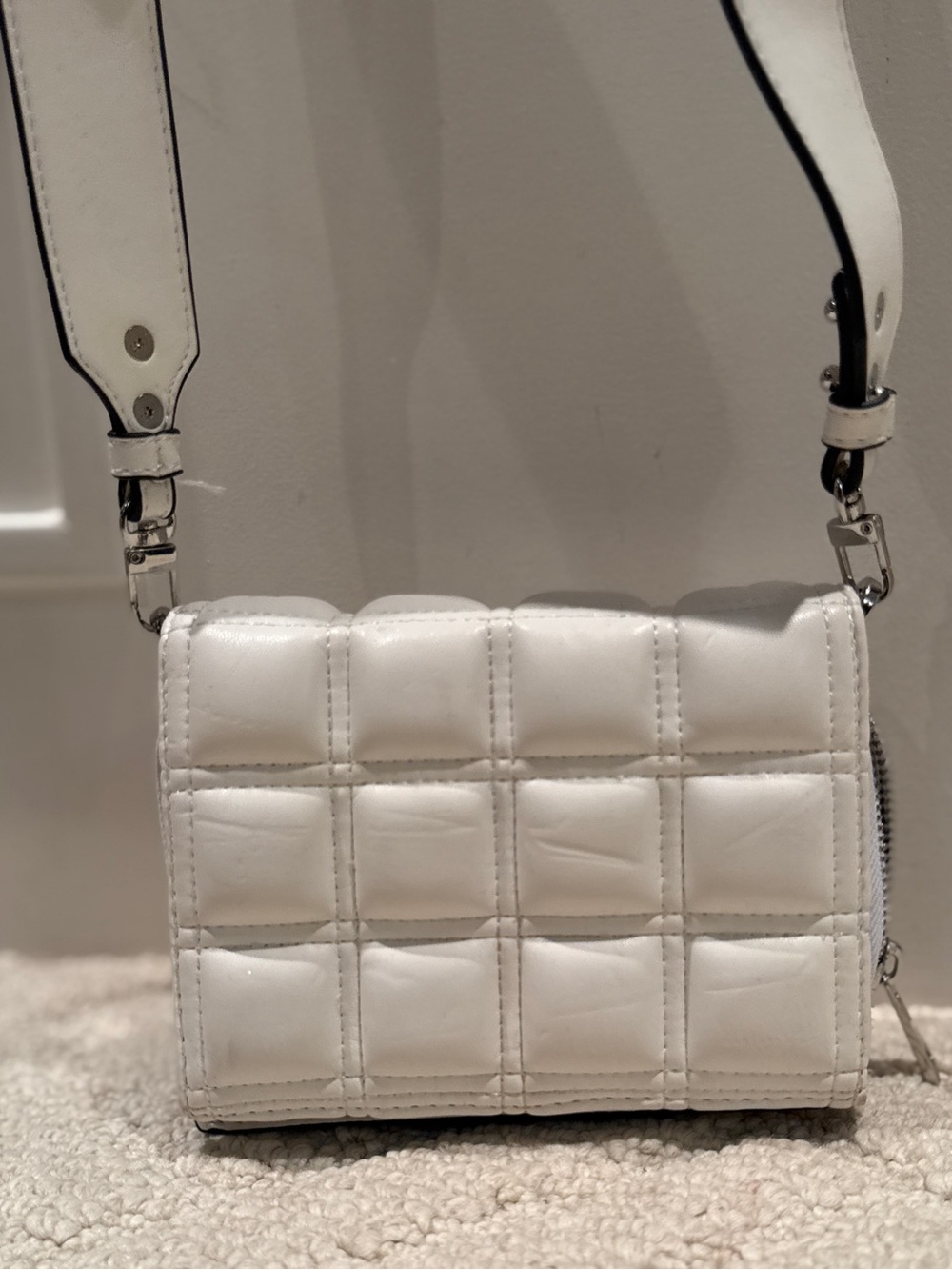 White Quilted Mini Crossbody Wallet Bag Convertible Clutch